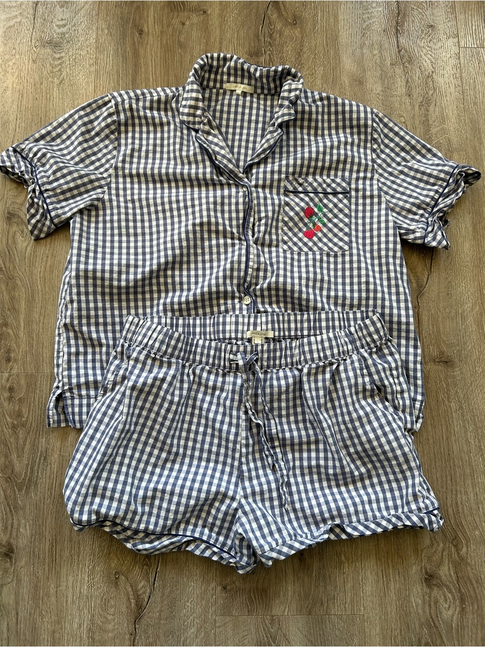 Love & Lore Gingham Blue Short Pajama Set - Pockets 100% Cotton